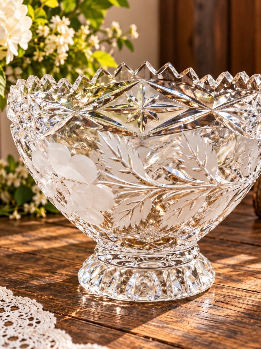Cut Crystal Footed Clear lead Glass Dining Centerpiece